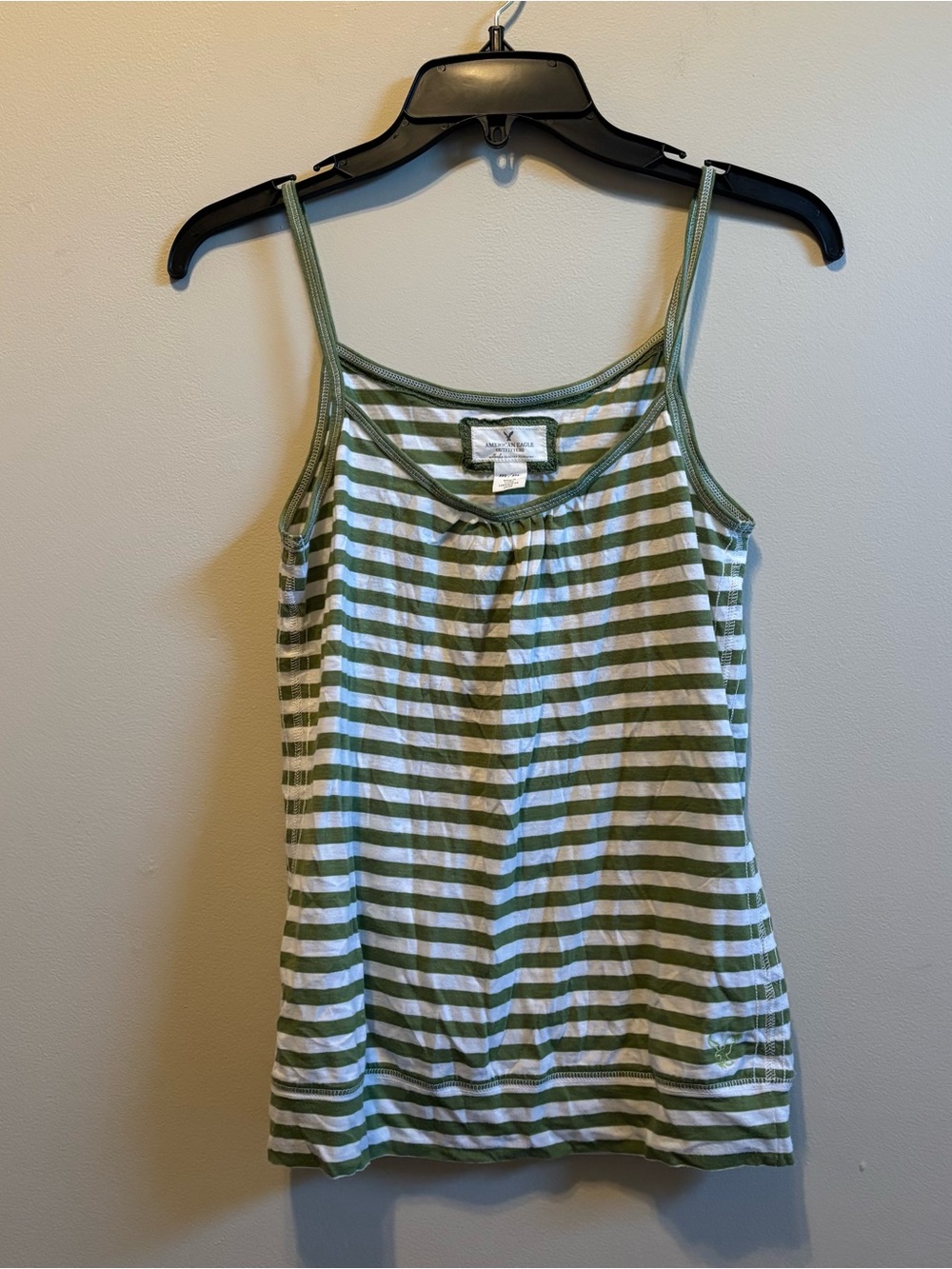 Y2K American Eagle Outfitters Olive Green and White Striped Tank